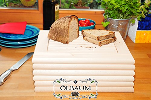 Oelbaum Planche à découper 6 x - massif de qualité supérieure env. 24 mm Forte Planches en bois avec Ramasse Miettes + Grille ramasse-miettes carrée, avec un tranchant entnehmbarem rouille naturel, dimensions?: env. 36 cm x 29 cm, nouveau que temps Pain Grillé Planche Plateau à Repas avec poignée, Bayerisches brettl, nouveau massive Planche à découper, planche, PETIT DÉJEUNER, planche à, assiettes à steak schinkenbrett rustique, jambon les assiettes de BTV, Idée Cadeau Ölbaum code EAN 4251200218344 