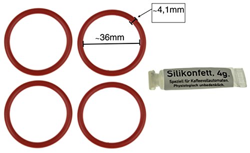 Piebert Kit d'entretien pour machines à café 200911 | 4 x spécial bagues en O, 4,1 x 36 mm, 4 G Tube Graisse Silicone, refermable | pour tous les Delonghi ESAM et EAM Percolateur | par exemple 2900, 3000, 3200, 3500, 5500, 6600, 6750, 6900, 04.110.s, 04.120.S, et toutes les variantes de B | QR Instructions inclus (texte et vidéo) code EAN 4251327401728 