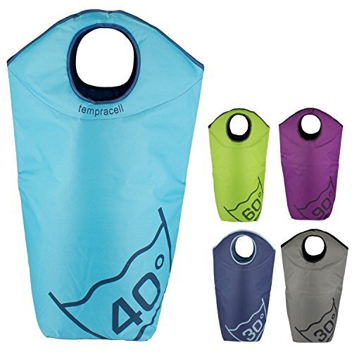 tempracell Tempracell - Paniers à linge pliables - Grand sac de linge sale - Avec inscription degrés de lavage - Bleu clair 40 degrés code EAN 4251329900656 