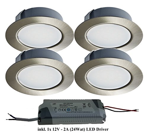 Trango Lot de 4 tgg4e 04 x t led spot encastrable led 1 x transformateur 12 v/2000 mah pour remplacer standard g4 led de cuisine bebe (aspect acier inoxydable led transformateur inclus) code EAN 4260057349699 