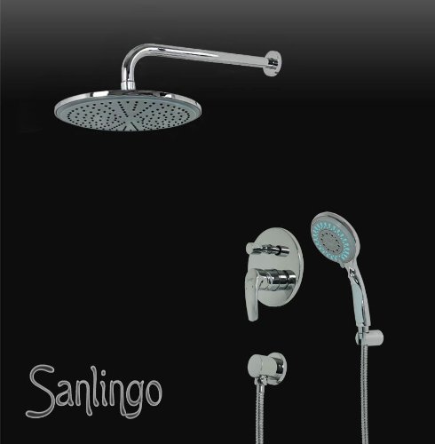 Sanlingo Complet Set de douche Rond Bras de pluie Douchette Encastré Robinet Chrome Sanlingo 4260078572700 (4260078572700)