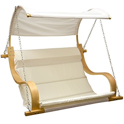 Balancelle de jardin avec auvent en tissu beige...