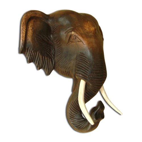 Tête d'éléphant, sculptée à la main, en bois ma...