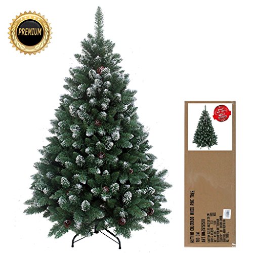 RS Trade 210 cm arbre sapin de Noël artificiel avec de la neige et de pommes de pin code EAN 4260162011467 