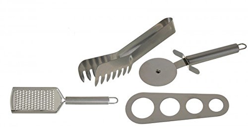 quantio Ensemble d'accessoires pour Pizza et Spaghetti - 4 pcs. - roulette à pizza - pince à spaghetti - doseur à spaghetti - râpe à parmesan code EAN 4260173755510 