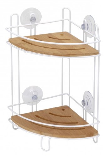 Etagère d'angle de 2 niveaux en bambou - suppor...