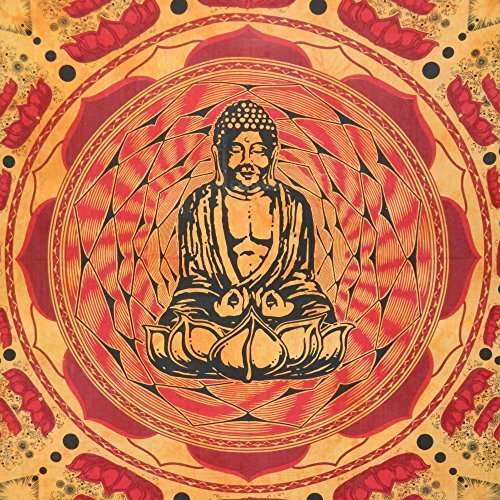 Couverture indienne BOUDDHA Lotus orange-rouge-...