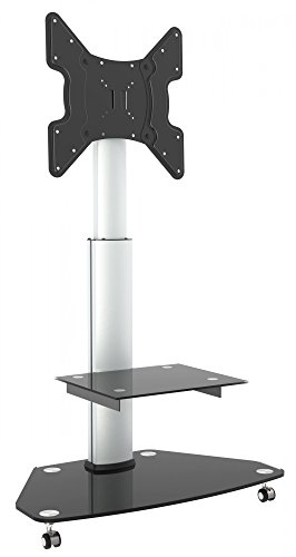 Ricoo® RICOO Meuble TV Roulettes Support sur pied en verre inclinable FS0200 orientable tournant avec roulettes réglable en hauteur TV LED écran plat meuble rack VESA 400x400 universel rack de dépose en verre incl. code EAN 4260201863682 