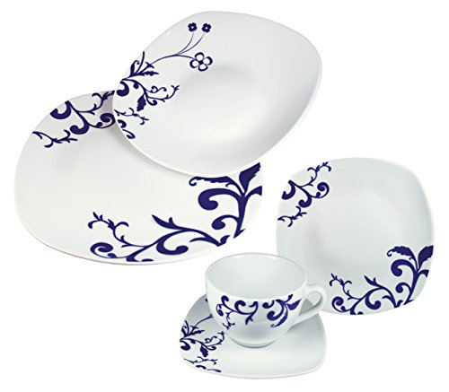 Arte Viva ARTE VIVA 116003 Barocco Service de table et café 30 pièces Porcelaine Carré Bleu Designer : Francesca Mancini 4260205180297 (4260205180297)
