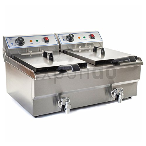 Royal Catering - rcef-16dh - double friteuse électrique de 2x16 litres - 100 % acier inox - 2 x 3,2 kw code EAN 4260223020193 