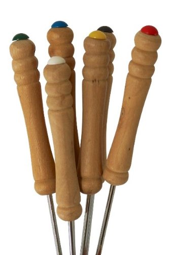 6 fourchettes à fondue chromés avec manche de bois