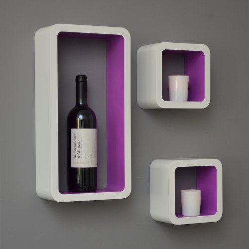 Lot de 3 étagères Lounge rétro pour CD/DVD Blan...