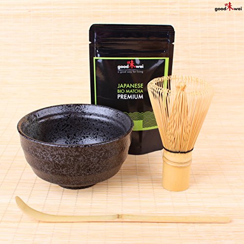 Ensemble de Démarrage Thé Matcha: - Thé vert Matcha japonais de l'agriculture biologique + Tasse à thé Matcha en ceramiqe, fouet et cuillière en bambou 4260308665646 Goodwei