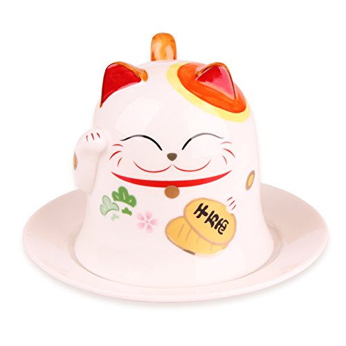 Tasse et soucoupe design chat japonais maneki n...