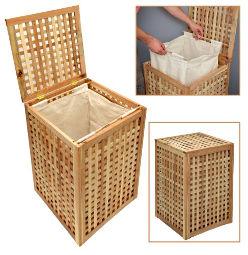 Panier à linge en bois de noyer massif de 68 cm...