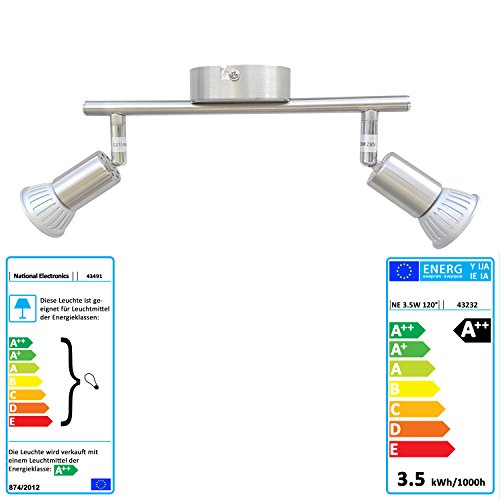 National Electronics Gu10 3,5w 320lm led spots avec 2 ampoules gu10 230v [classe énergétique a++] code EAN 4260348434912 