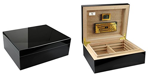 GERMANUS Marques humidor « prandium » avec hygromètre numérique et germanus cristal humidificateur cave à cigares pour ca. 100 cigares code EAN 4260348722774 