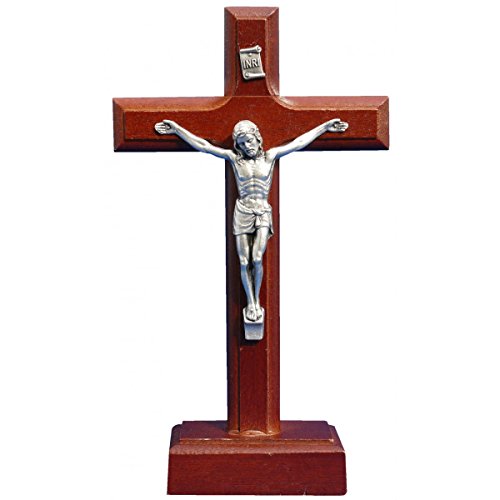 Crucifix sur pied - Croix en bois sur socle Chr...
