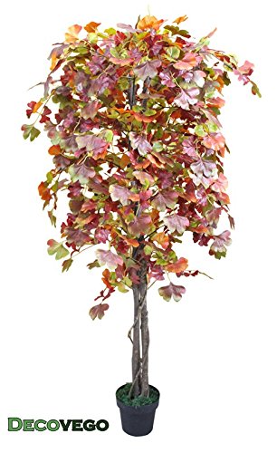 Arbre des Pagodes Ginkgo Plante Artificielle Artificiel 180cm avec Bois Véritable Domaine Interne Feuilles Marron Decovego 4260360537073 Decovego