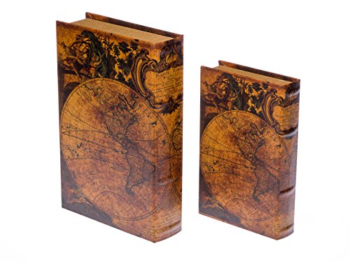 Lot de 2 écrins/faux livres - motif mappemonde