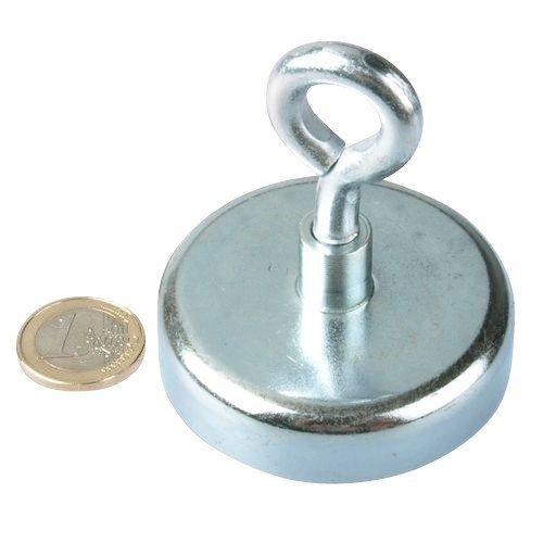Aimant avec oeillet Ø 60 mm Néodyme - Zingué - ...