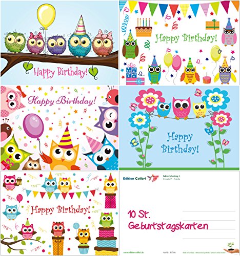 Lot de 10 cartes d'anniversaire 5 motifs différ...