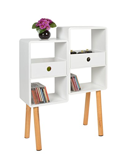 ts-ideen Salon Regal Design Rétros blanc annes 1970 Cube Salon-debout rayonnages avec des jambes de bois en blanc code EAN 4260415371768 