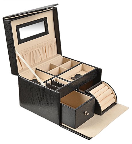 Coffret à bijoux boîte à bijoux similicuir noir...