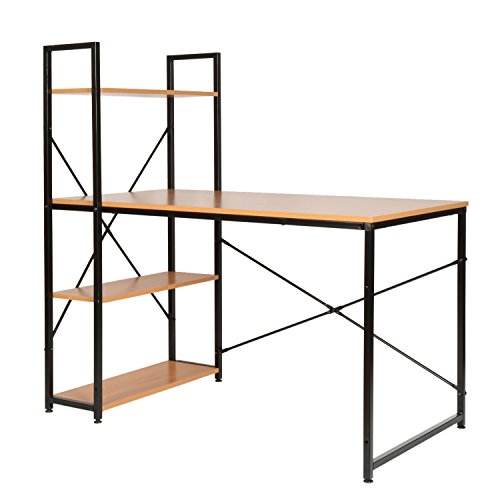 Bureau table étagère réglable intégrée mdf mont...