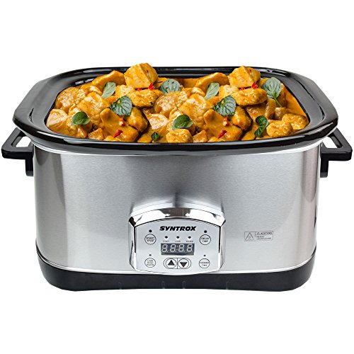 Syntrox Germany 7,5 l acier inoxydable mijoteuse numérique avec minuterie, fonction maintien au chaud, verre de sécurité et réceptacle céramique bol - langsa mgarer mijoteuse code EAN 4260420741143 