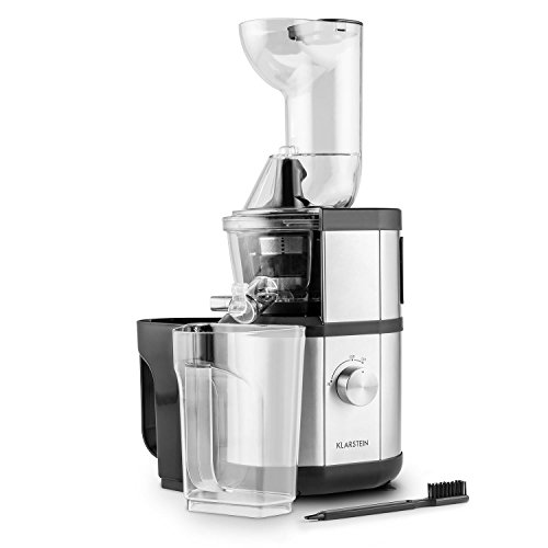 Klarstein Fruitberry - extracteur de jus, slow juicer de 400w pour préparation de jus de fruist et légumes (60t/min, tube de remplissage de 8,5cm ø, 2 récipients d'1l inclus) - argent code EAN 4260435915058 
