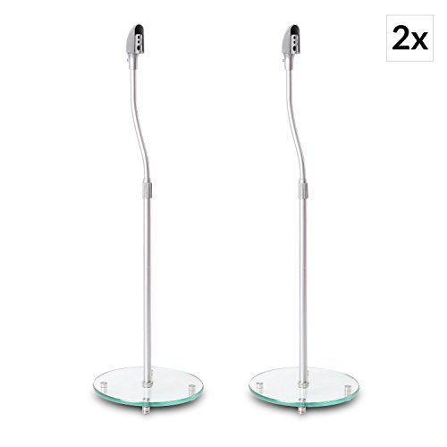 - lot de 4 pieds d'enceintes, universel pour enceintes satellites hifi et haut-parleurs home cinema (fixation universelle, hauteur réglable : 68-110 cm, socle rond) - acier argent & verre 4260440463230 Electronic-Star