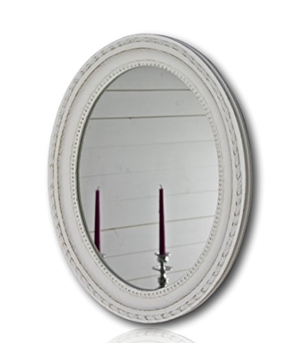 Miroir mural ovale blanc antique patiné 37 x 47...