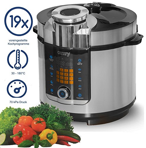 Unbekannt Multi Bouilloire Acier Inoxydable Autocuiseur 6 L Cuiseur à Riz Automatique de cuisson Cooker Multi Cuiseur Vapeur Autocuiseur avec cuiseur vapeur utilisation 24 heure Minuteur 1000 W 19 automaitk Programmes code EAN 4260460580672 