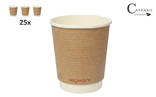 25 gobelets jetables Bio (Double Paroi) | Coffee to go Gobelet Tasse de café | Gobelets en carton pour boissons chaudes | qualité écologique | casparo Eco Design (200 ml) 4260491890160 Casparo Eco Design