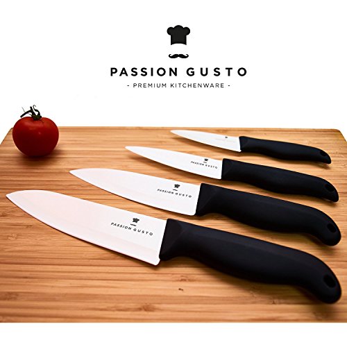 Passion Gusto Couteau en céramique mis noir blanc 4 pièces - série CATANA passion gusto - ustensiles de cuisine premium - Quatre couteaux de cuisine de haute qualité code EAN 4280001409002 