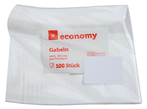 TransGourmet Economy 100 fourchettes blanches en polystyrène,, Fourchette Plastique Jetables Fourchette code EAN 4388844017542 