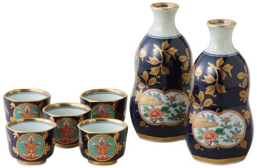 Hasami Yaki Kinsai with two Sake bottles 5cm En...