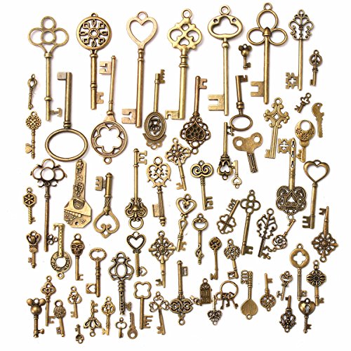 Kit de 70 pcs pendentif breloque clé clef bronz...