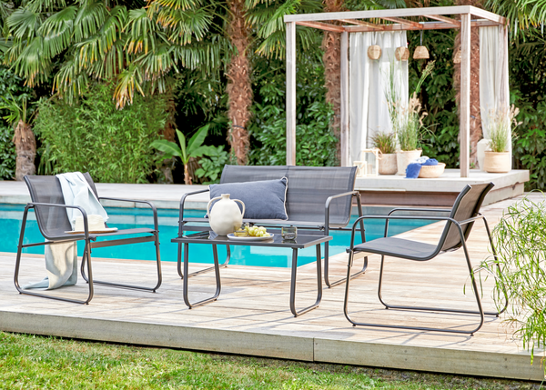  SALON BAS 4 PLACES ACIER ET TEXTILÈNE  code EAN 4711338315228 