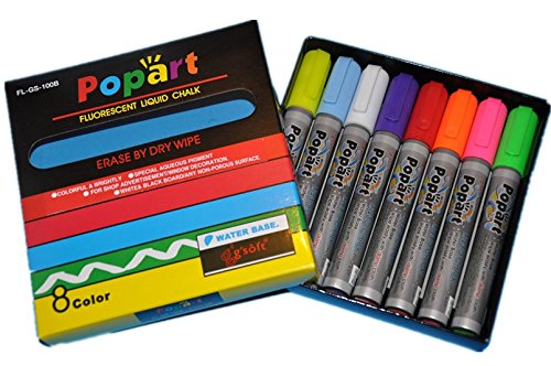 8 COULEURS FLUO POINTE 5 MM MARQUEURS À CRAIE L...