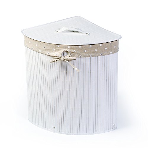Virginia panier a linge blanc d'angle bambou av...
