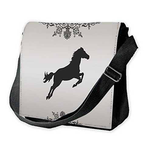 Virano Jockey 10001, Cheval, Unisexe Noir Sublimation Sacoche bandoulière Reporter Bag avec Bandoulière ajustable et Motif Coloré.Grandeur:Grand-28x28x11cm code EAN 4760247763330 