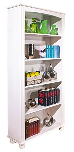 Bibliothèque en pin massif blanc à 4 tablettes