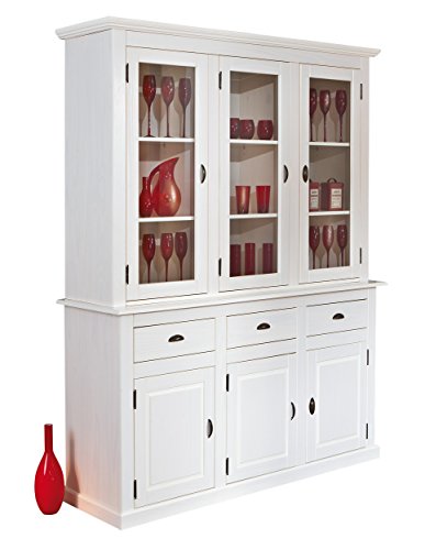 Vaisselier rustique en pin massif coloris blanc