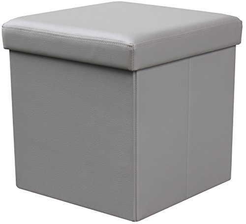 pouf de rangement simili cuir coloris gris clair