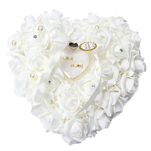 Yalulu Coeur rose coussin porte-alliances de mariage romantic box ring boîte de bague de mariage oreiller d'anneau alliance cœur bevorzugungen coussin en élégant en satin flora 2 stück 4821405652269 (4821405652269)
