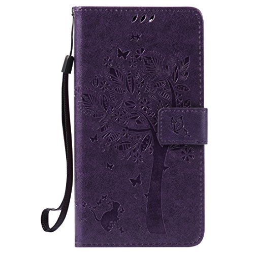 Chreey Coque wiko pulp fab 4g (5.5 pouces) ,pu cuir portefeuille etui housse case cover ,carte de crédit fentes pour ,idéal pour protéger votre téléphone ,(arbre - chat) 4828790492180 (4828790492180)
