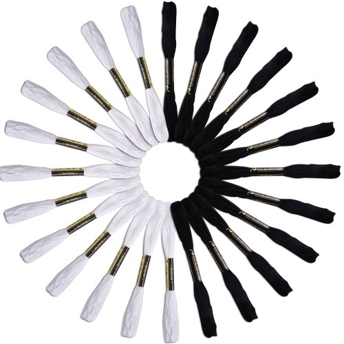 Boxcute BOXCUTE Lot de 24 Echevettes de Fils (Blanc et Noir) Pour Broderie Point de Croix Tricotage Bracelets Brésiliens 4894418057550 (4894418057550)