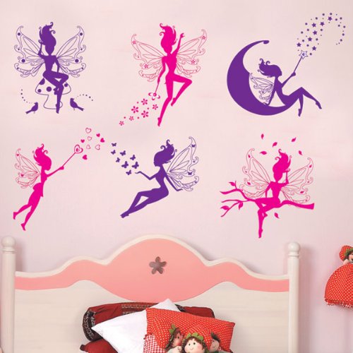 6 fées roses et pourpres sticker mural